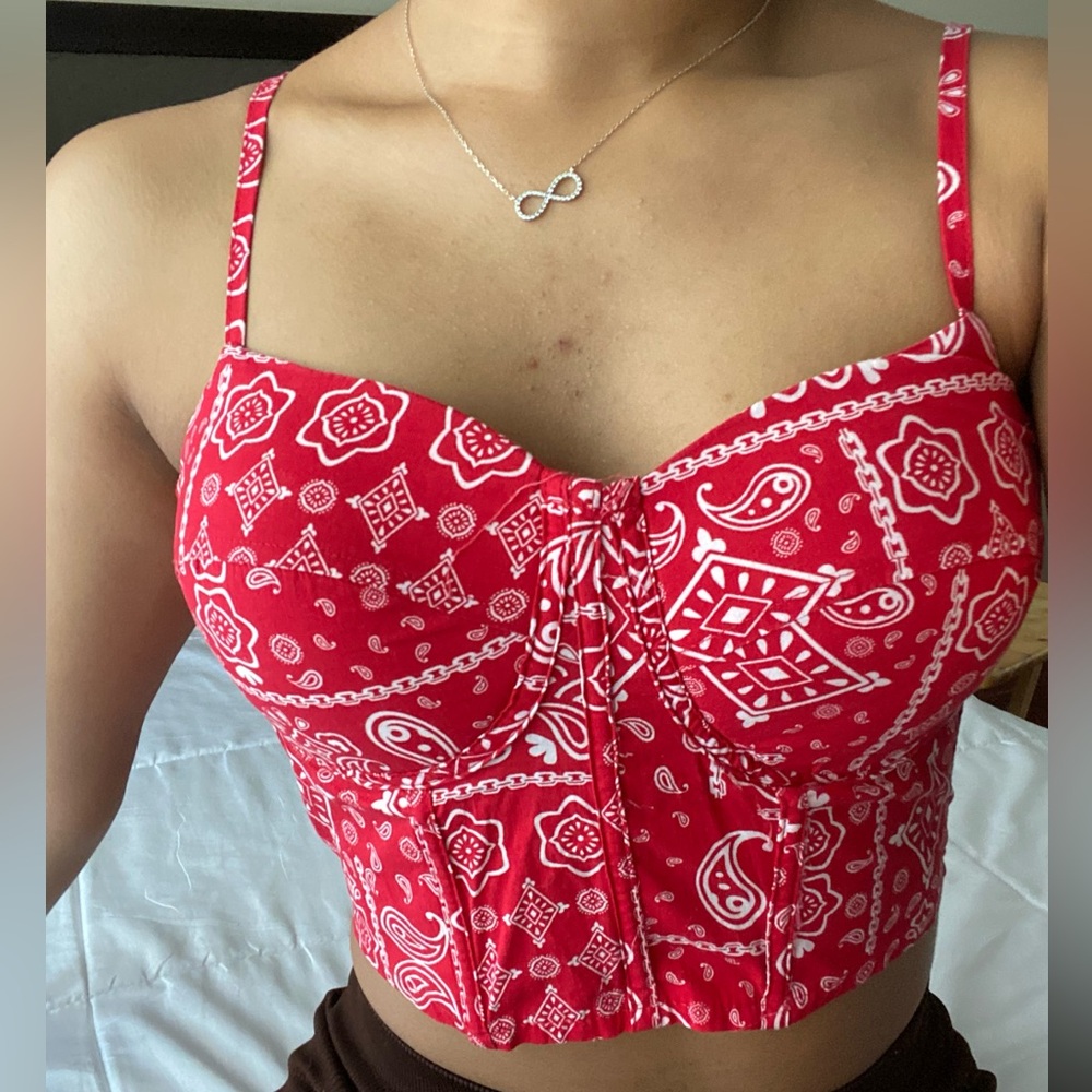 SAY WHAT Red and White Bustier Camisole Top